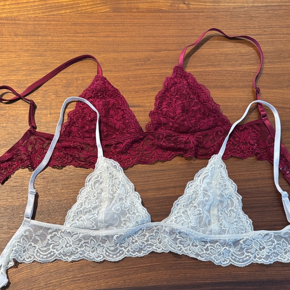 Elegant Lace Bralette Set - Burgundy and White